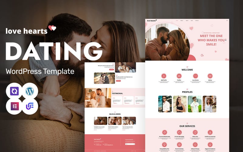 Love Hearts - Online Dating And Matchmaking WordPress Elementor Theme