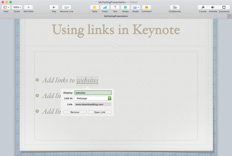 Using links in keynote.