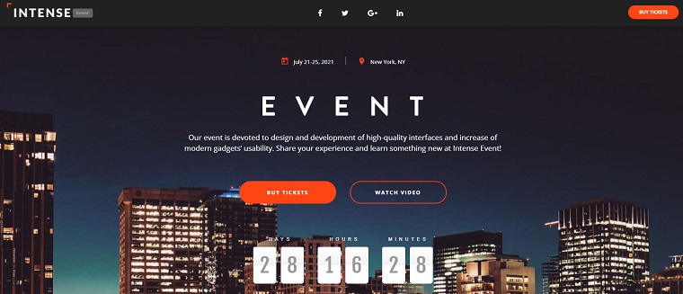Intense Event Planner HTML5 Landing Page Template.
