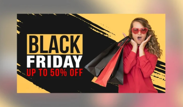 Black Friday Sale Banner Hand Bags and with Yellow and Black color Background template.