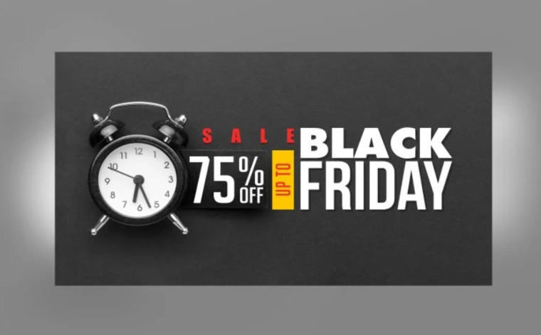 Black Friday Big Sale Banner 75% Discount with Black Color Background Design Template.