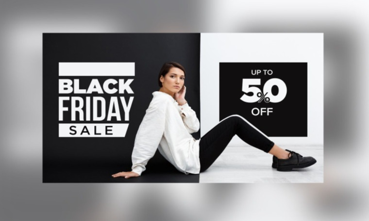 Black Friday Sale Banner with Black and White Color Background Design Template.