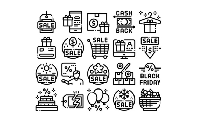 Cost Reduction Sale Collection Set Vector Icon.