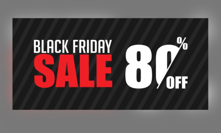 Creative For Black Friday Sale Banner With 80 % On Black Color Background Design Template.