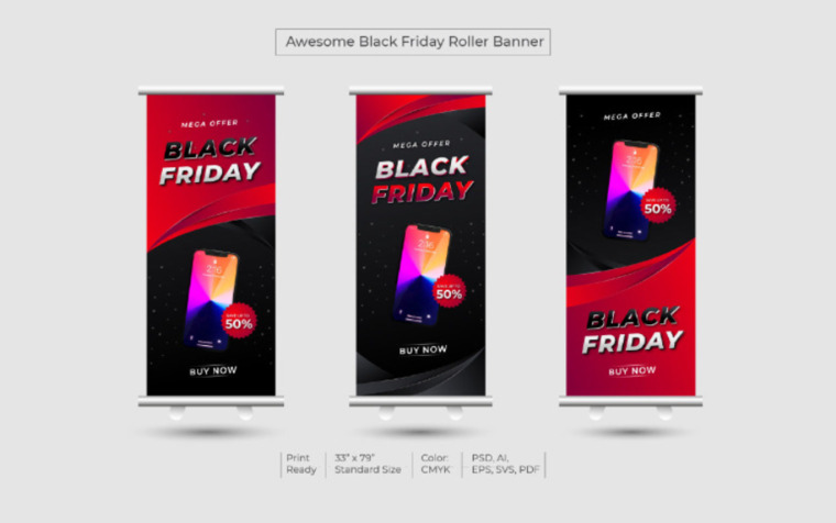 Modern Black Friday Roll Up Banner or Standee.
