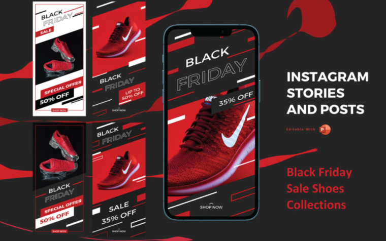 Shoes Product Black Friday Promotion PowerPoint Social Media Template.