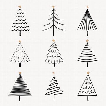 Christmas Tree Doodle Vectors.