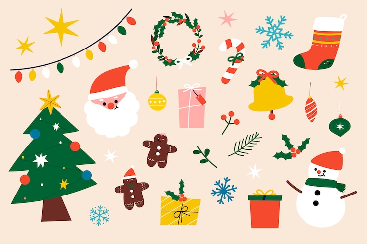 Christmas Colorful Vector Elements.