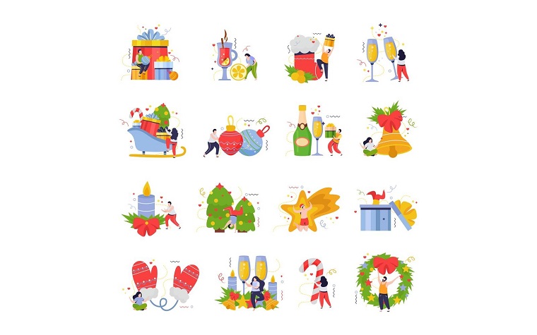 Merry Christmas Icon Vector Collection.