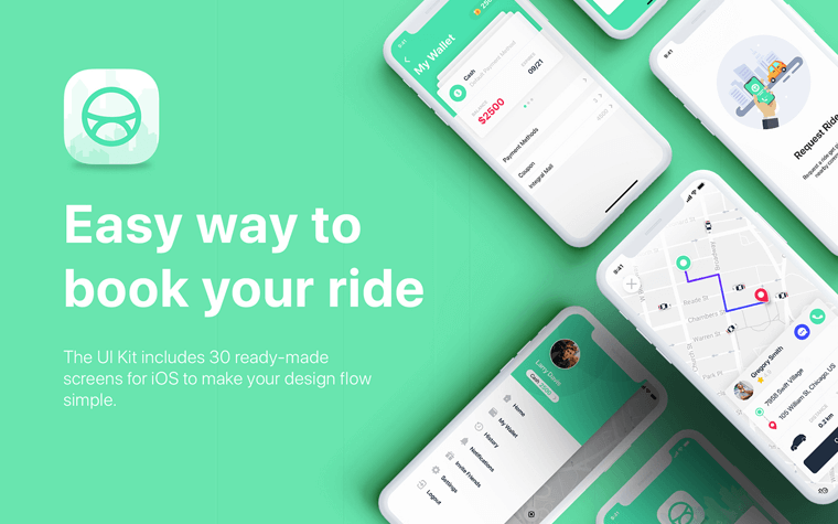 Taxi Booking App UI Kit UI Elements