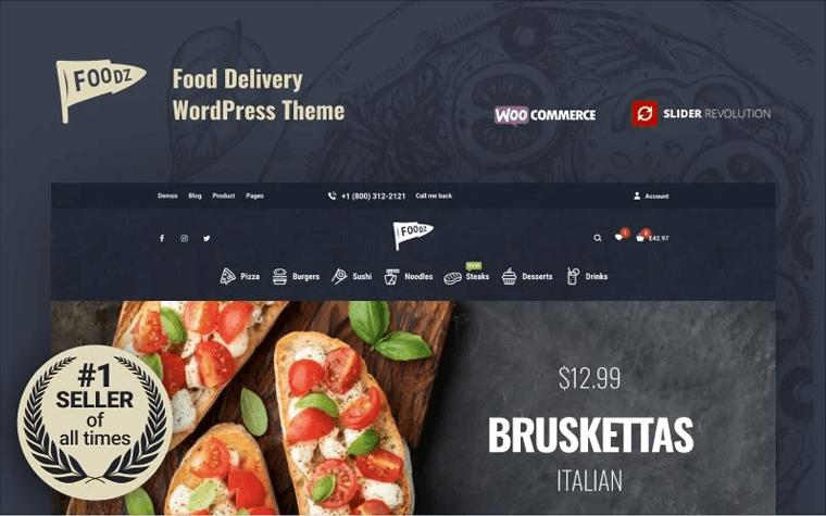 Foodz - Sushi, Pizza, Food Delivery Services WooCommerce Theme.