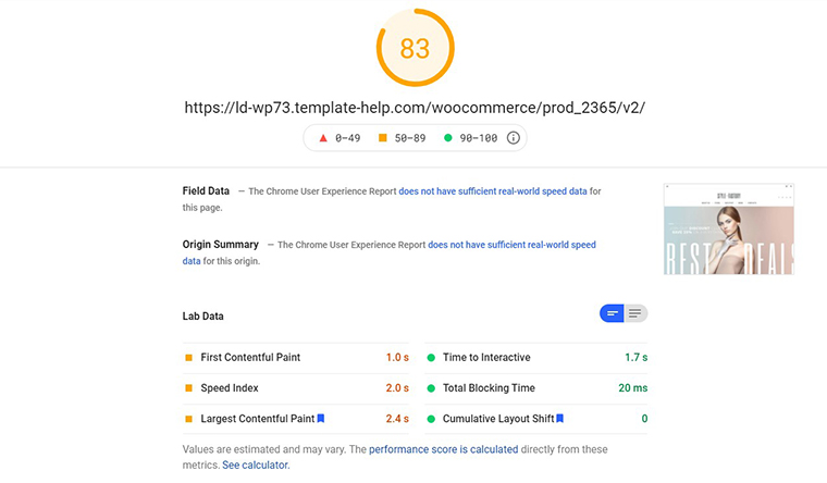 Style Factory PageSpeed Insights loading speed