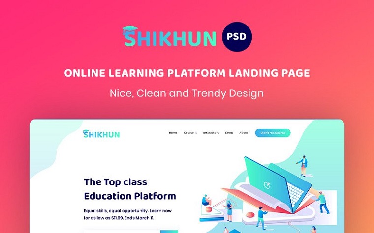 Online Learning Platform Landing Page PSD Template.