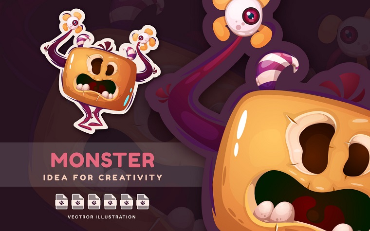 Crazy Halloween Monster - Cute Sticker, Graphics Illustration.