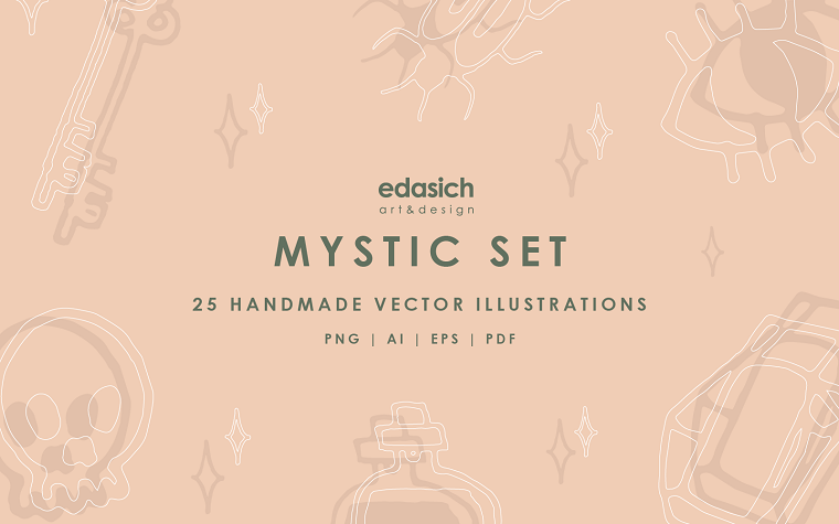 Mystic Handmade Illustrations Set - Vector Image.