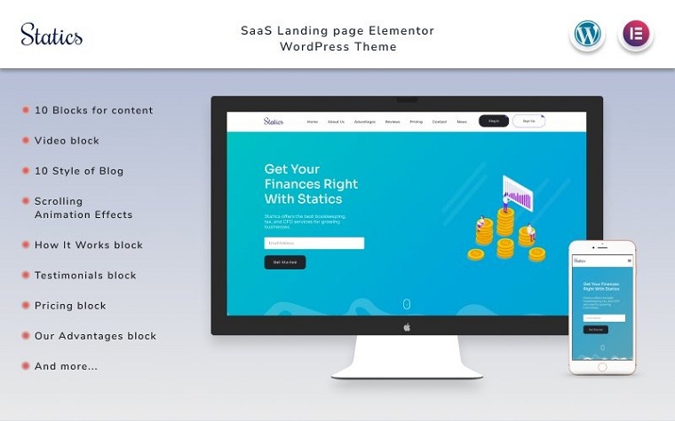 Statics - SaaS Landing page Elementor WordPress Theme.