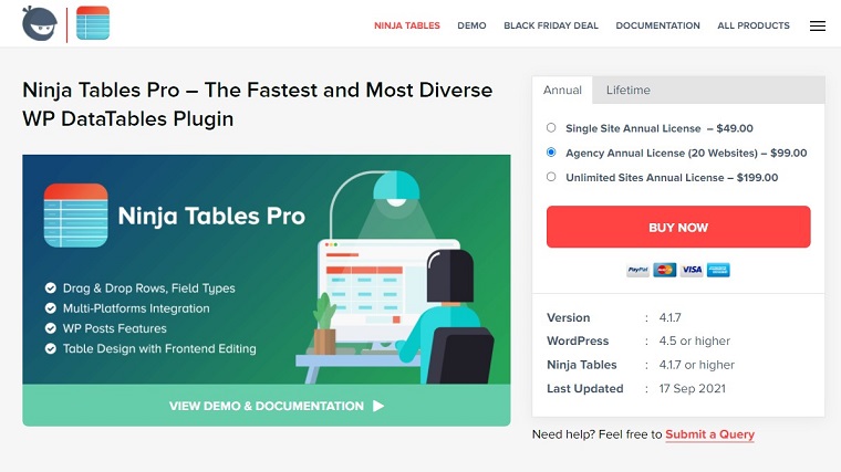 Ninja Tables for WooCommerce products list.