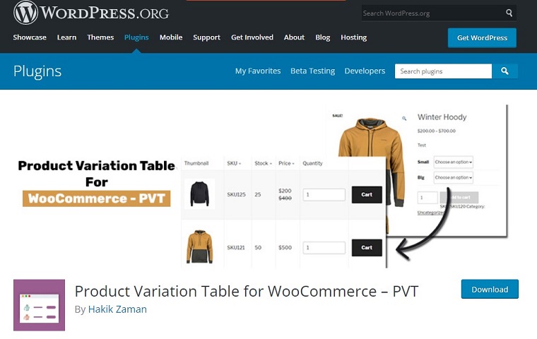 Product Variation Table for WooCommerce — (PVT).