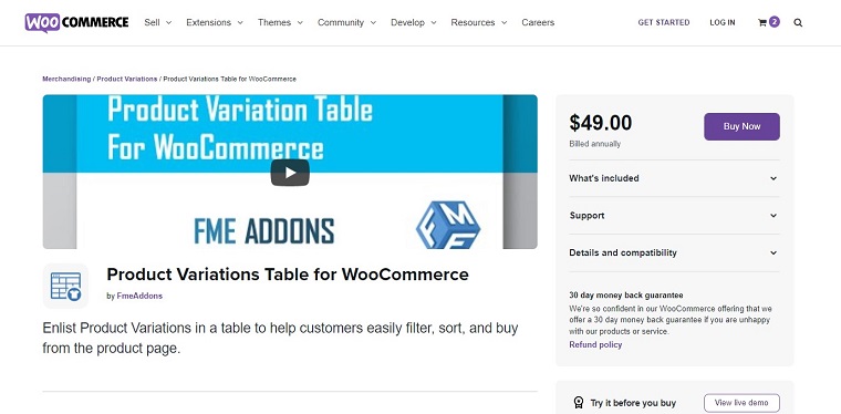 WooCommerce Product Variations Table plugin.
