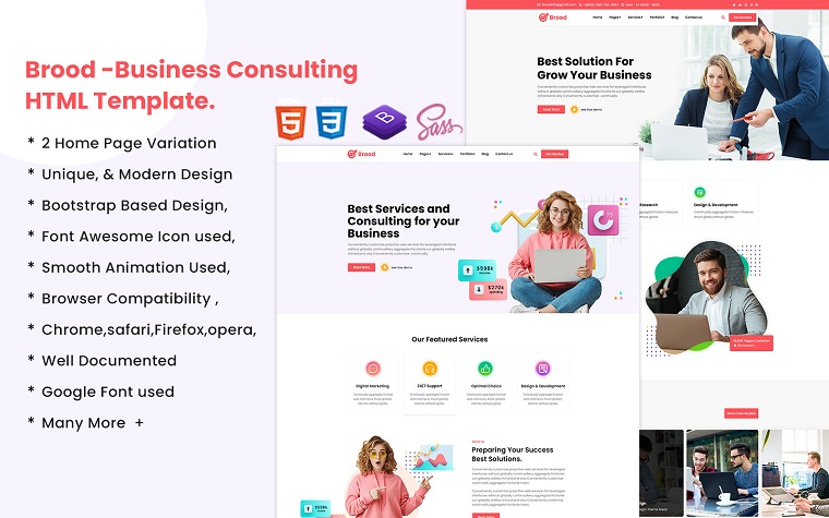 Brood - modern business consulting web page theme.
