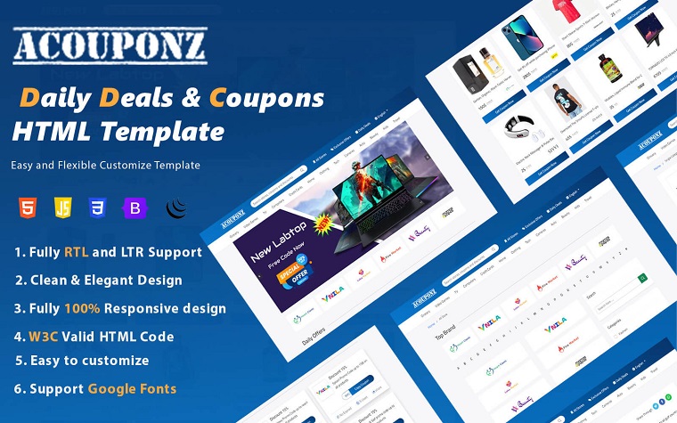 AcouponZ - Daily deals & coupon codes Bootstrap template.