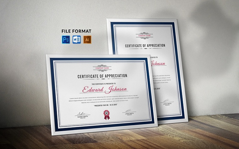 Certificate of Appreciation Template available in A4 and US letter size.