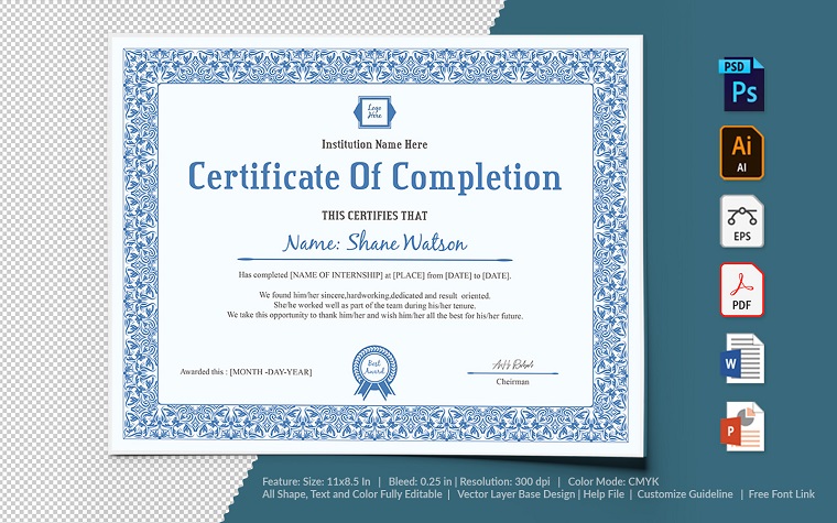 Completion Certificate Template.