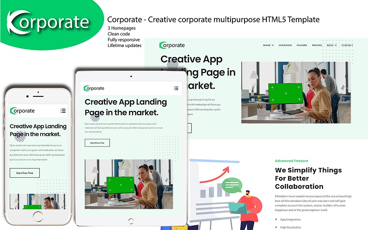 Corporate - App Landing HTML Template HTML5 Template One Page HTML Template.