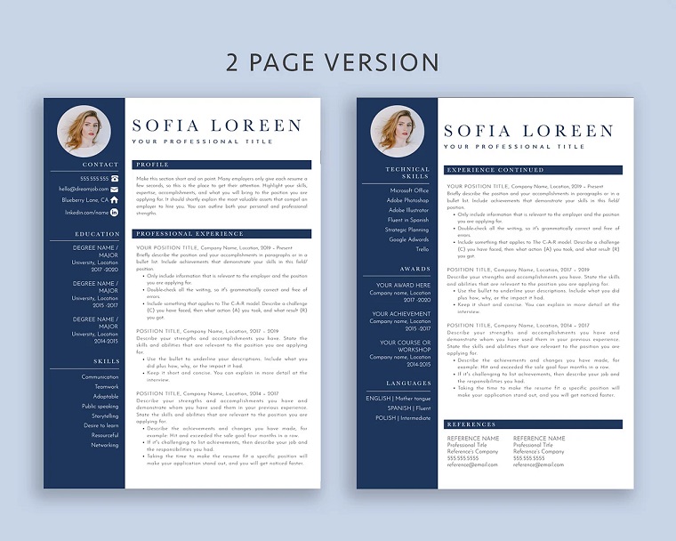 Editable Resume Template, Resume Template Word & Pages, Resume with Photo.