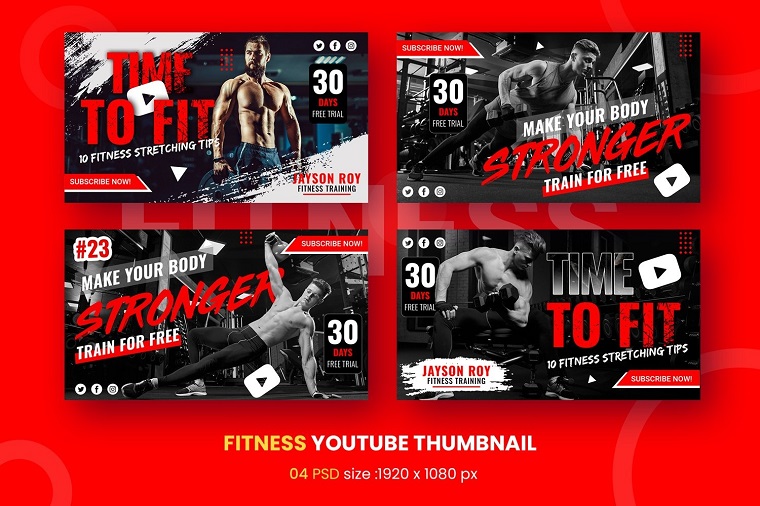 Fitness Youtube Thumbnail Template Social Media.