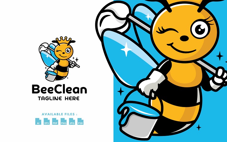 Friendly Bee Cleaning Logo.