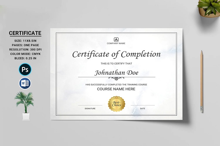 Johnathan Completion Certificate Template.