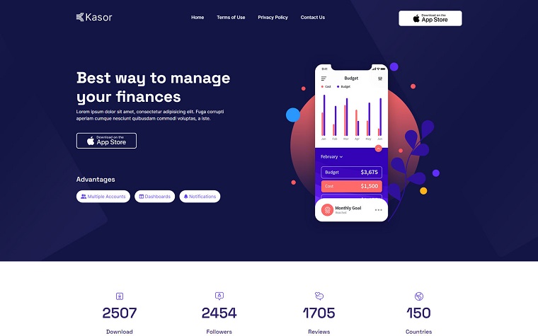 Kasor - Finances App Website Template.