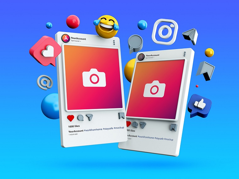 Mockup 3D Instagram Social Media Post.