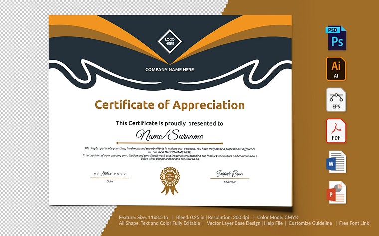 Printable of Appreciation Certificate Template.