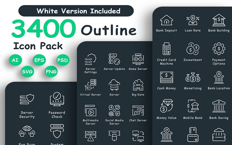 3400 Professional Outline Icon Pack.