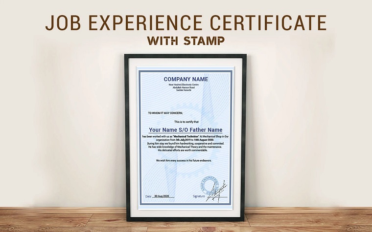 Simple Job Experience Certificate Template Design.