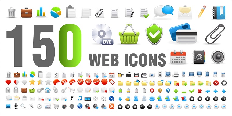 150 Web Icon Set, Vector, EPS, AI.