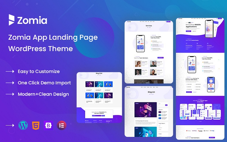 Zomia - App Landing Page WordPress Theme.