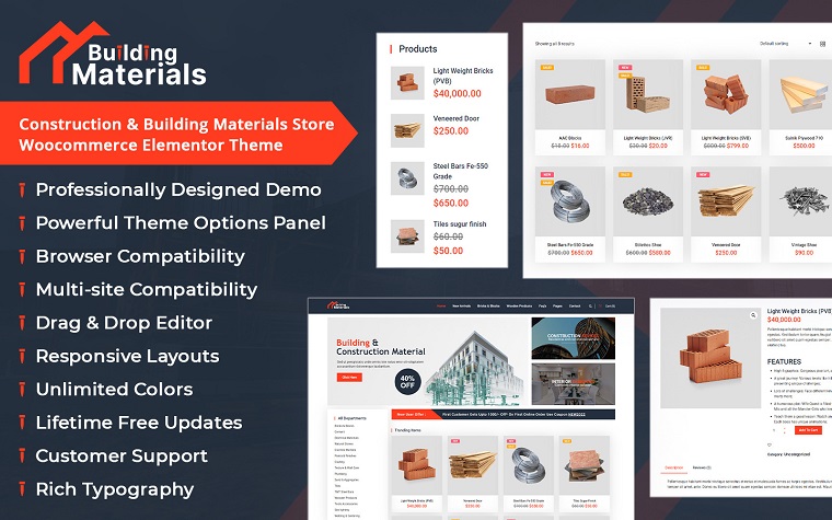 Construction & Building Materials Store Woocommerce Elementor Theme.