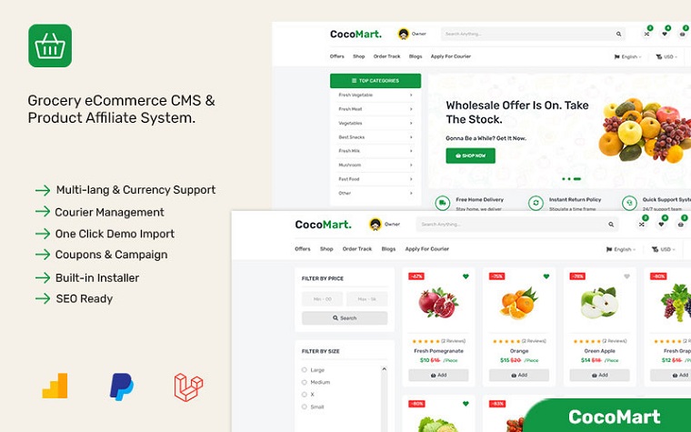 CocoMart - Laravel Grocery eCommerce and Affiliate System Website Template.