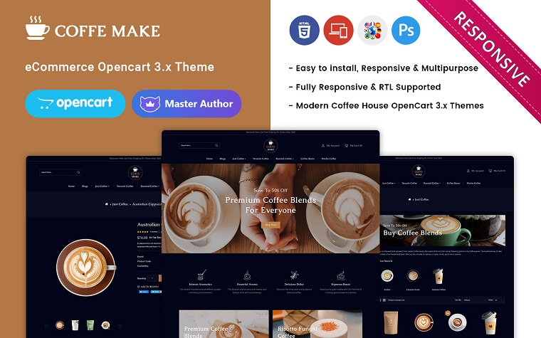 CoffeMake - Drink Shop Responsive OpenCart Theme.