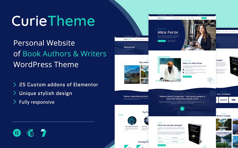Curie – WordPress Theme For Authors And Writers.