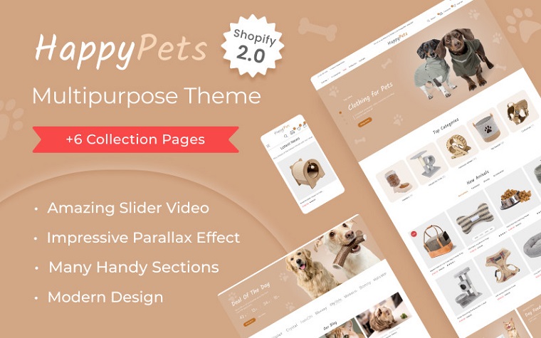 Happy Pets - Animals Store Responsive Multipurpose Shopify Theme.