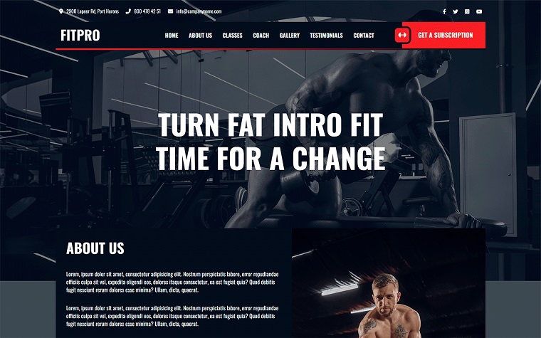 Fitpro - Gym and Fitness Club HTML5 Landing Page Template.