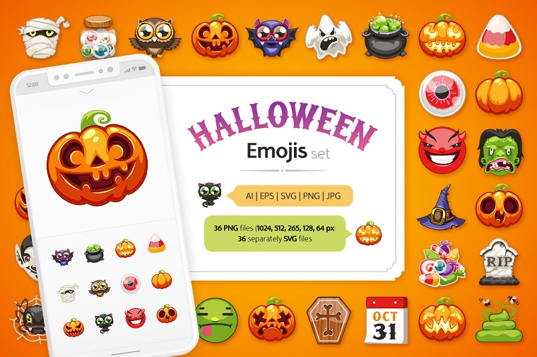 Halloween Emojis Set Icon.
