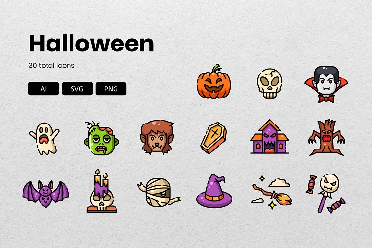 30 Halloween Vector Icons.