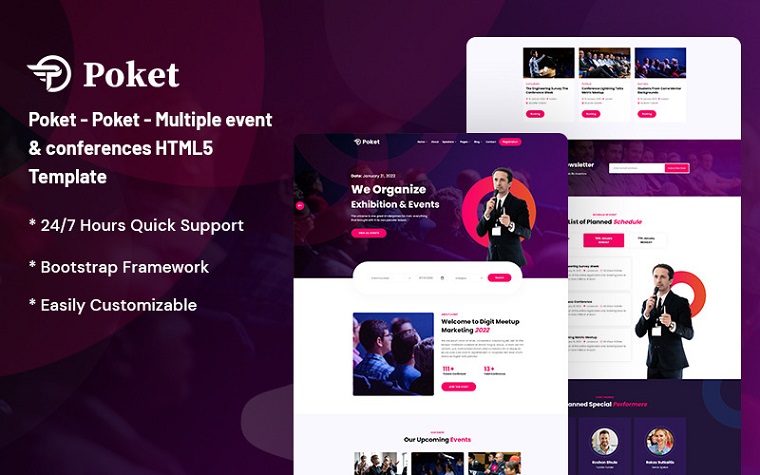 Poket – Multiple Event & Conference Responsive Website Template.