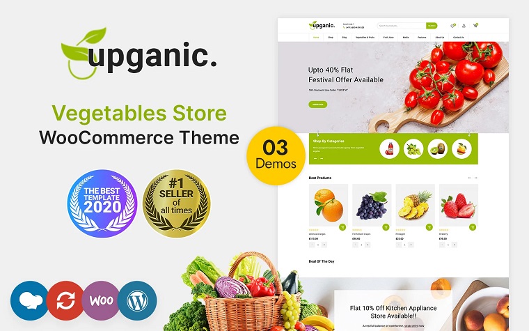 Upganic – The Vegetables, Supermarket & Organic Food WooCommerce Theme.