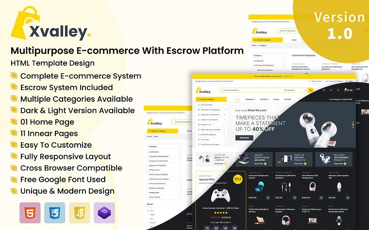 XValley - Multipurpose E-commerce With Escrow Platform HTML Template.